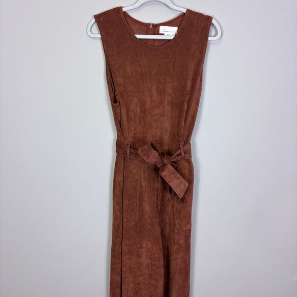 New Anthropologie Brown Cedar Faux Suede Sleeveless Jumpsuit XL - Picture 3 of 11
